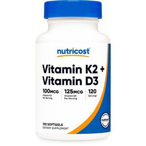 뉴트리코스트 비타민 K2 -100 MCG+ 비타민 D3 소프트젤 - 500 IU - 120 소프트젤