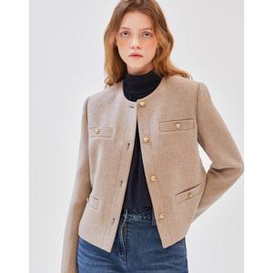 질스튜어트 뉴욕 여성 24FW 품절임박 울 76% 그레이 멜란지 골드 버튼 숏자켓 JSJA4D360G1