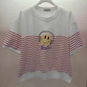 Latium HC06 루즈핏 엉덩이길이 5부 스마일 단가라 데일리 라운드 반팔 티셔츠 T2523ts07R