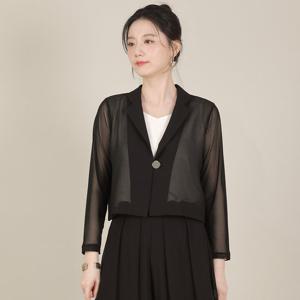 애비뉴투지 엄마옷 쉬폰 테일러 카라 시스루 원단추 봄 여름 숏 자켓 J08508