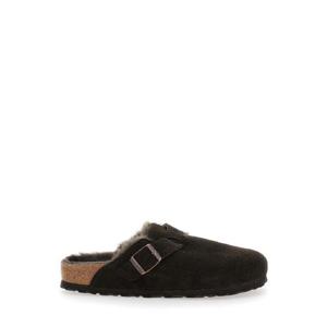 BIRKENSTOCK Boston Brown Slip On Mules with Buckle in Eco Shearling Woman 1020529MOCCA