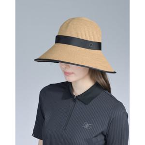닥스 골프 여성 25SS PREMIUM 베이지 뒷면 오픈 천연초 와이드 클로슈햇 DNHE5E402I2