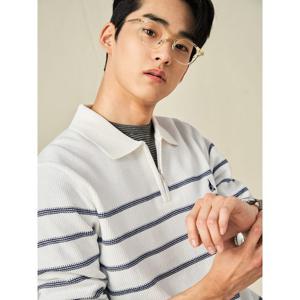 [빈폴멘] 스트라이프 하프집업 니트  화이트 (BC5251C061)