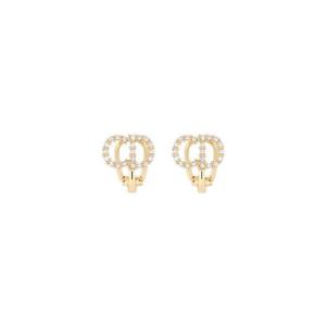 디올 클레어 D 룬 클립 이어링 골드 피니쉬 메탈 화이트 크리스탈 E1716CDLCY-D301