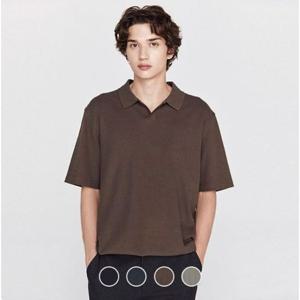 [지오다노]남성 릴랙스핏 슬릿넥 텍스쳐 반팔 폴로 카라 면 티셔츠 015901