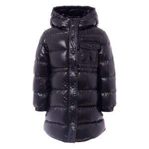 MONCLER KIDS Black Parka Down Jacket with Logo Patch on the Sleeve in Tech Fabric Girl 1C00007597Z8999