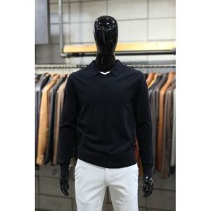 [빠니깔레]MARIO소프트코튼 브이넥배색 블랙오픈카라면니트티 m-gnit60bk