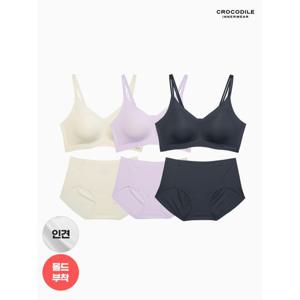 [크로커다일 이너웨어]라이크라 인견쉘론 몰드부착 더블스트랩 감탄브라+팬티 6종세트 CDW5N333536_T