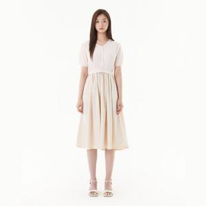 플라스틱아일랜드  (PR2KO431) 니트배색 셔링 원피스