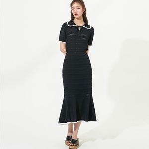 플라스틱아일랜드  (PR2KS561) 크로셰 니트 머메이드 스커트