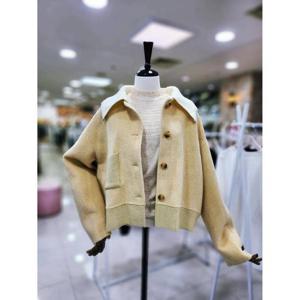 스테파니 세이브존08 니트카라 핸드메이드 숏 코트 P24NJ4401P