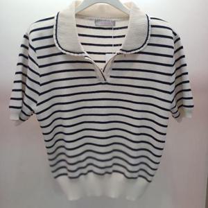 Latium HC06 부드러운 단가라 스트라이프 카라띠 반팔 니트티 T2523sw31I
