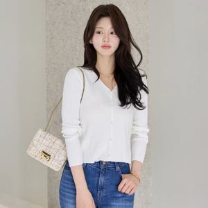 [모리스커밍홈] 미니 진주버튼 브이넥 골지 가디건_M2509CD607C