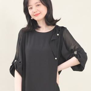 애비뉴투지 엄마옷 어깨 드레이프 진주 쉬폰 칠부 원피스 K05429