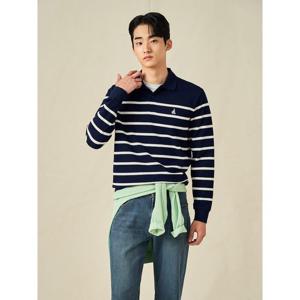 [빈폴멘] 피케 스트라이프 칼라넥 티셔츠  네이비 (BC5141C14R)