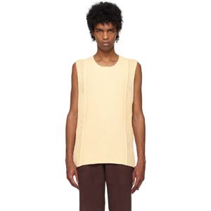 25 FW Homme Plisse Issey Miyake 남성 오프 화이트 러스틱 니트 베스트 251729M214006