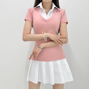[금찌] 아티 배색 주름 원피스 ST7333D