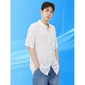 [빌리버스] 남성 시어서커 셔츠 반팔 버튼다운 카라 체크 남방 BBI109