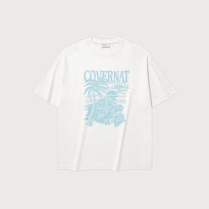 M 커버낫반팔티 CQK CO2502ST49-WH 쿨 코튼 선셋 트로피컬 그래픽 티셔츠 White