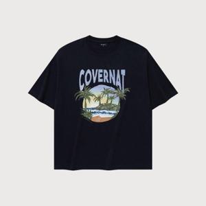 M 커버낫반팔티 CQK CO2502ST14-DN 트로피컬 그래픽 티셔츠 Dark Navy