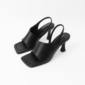 [신난다슈]여성 슬링백 샌들 8cm 뮬 샌들힐 하이힐 토오픈 밴딩 스퀘어토 NF259033 블랙