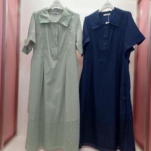 Latium HC06 H라인 구김 없는 앞반오픈 5부 주머니 카라 반팔 펀칭 원피스 T2523op11