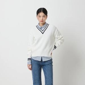[시슬리]브이넥 컨트라스트 니트 (SAKP08511)