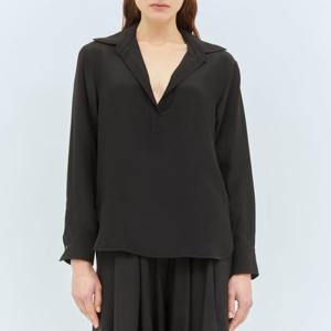 25 FW 막스마라 실크 크레페 드 샤인 오픈 카라 셔츠 블랙 2421116022670 004