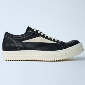 25 FW 릭오웬스 Vintage 탑스티칭 레이스업 그레인 레더 스니커즈 블랙 RU02E1897 LGYLVS
