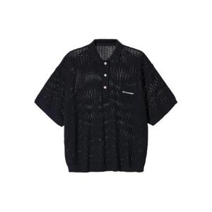 25 FW MONOCHROME 오픈 니트 폴로 셔츠 M000PLAIRBLACK TP441027575