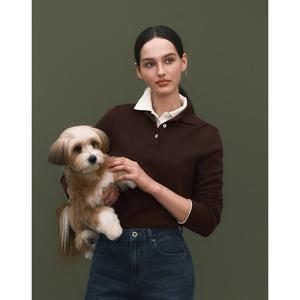 헤지스 여성 25FW 아이코닉 클래식핏 더블페이스 긴팔 폴로셔츠 버건디 HSTS5DC81D2