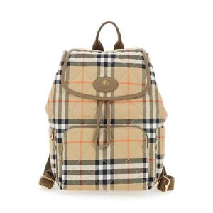 BURBERRY Beige Backpack with All Over Check Motif and Knight Logo on the Front in Tech Fabric Woman 8115396B9368