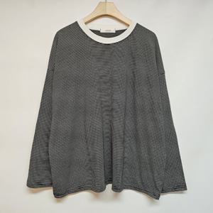 샵앤) 국산 라운드 여성 1mm 단가라 잔줄무늬 긴팔티 LL-WSH-4828-블랙