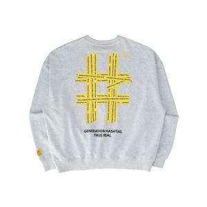 [빈트릴]옐로우 테이핑 해시태그 오버핏 맨투맨(아이스 그레이)_BA223RM001IG