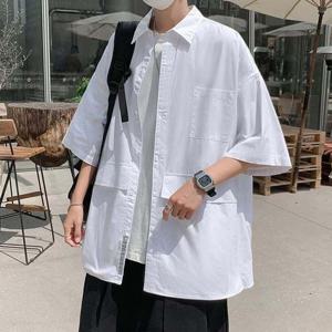 [파파브로]남성 오버핏 반팔 무지 포켓 셔츠 ON-KAH-QWC6FD40