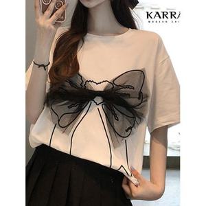[카라]KARRA (77까지)드로잉샤리본하프티셔츠_A5M0016