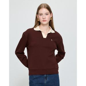 헤지스 여성 25FW 아이코닉 루즈핏 더블페이스 긴팔 폴로셔츠 브라운 HSTS5D801W2