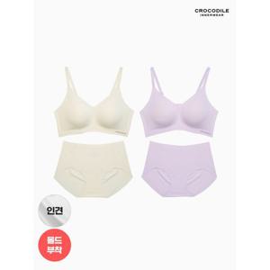 [크로커다일 이너웨어]라이크라 인견쉘론 몰드부착 더블스트랩 감탄브라+팬티 4종세트 CDW5N3335_T