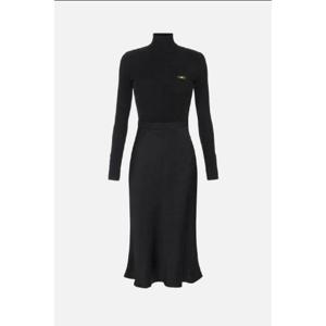 ELISABETTA FRANCHI Dress in ribbed knit and satin fabrics with pocket AM06B56E2110