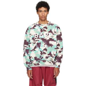 25 FW BAPE 남성 블루   퍼플 맵 카모 크루넥 스웨트셔츠 251546M204005