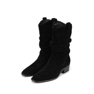 바바라 소가죽 V컷 셔링 웨스턴 여성 미들 부츠 4.5cm_BBH873