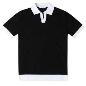 [빠니깔레]MARIO이태리직수입 린넨코튼블랜드 블랙배색반팔카라니트티 f-init02bk