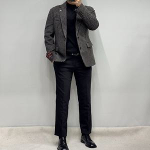 [바쏘옴므]울캐시미어 체크패턴 남성 모직 콤비자켓 ABRWSY4JS26