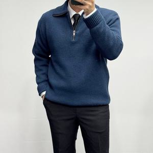 [바쏘옴므]남성 FW 캐시미어 울 블루 반집업니트ABUWSY4WN52
