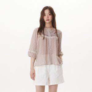 플라스틱아일랜드  (PR2WB506) 레이스 콤비 블라우스