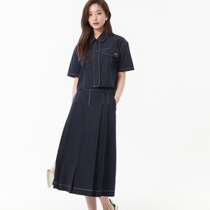 플라스틱아일랜드  (PR2WS481) 배색 스티치 턱 스커트