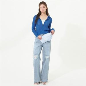 플라스틱아일랜드  (PR2DP562) 워싱 디스트로이드 일자데님 팬츠