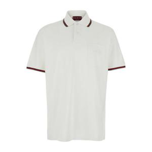 GUCCI White Polo Shirt with Web Detail and Logo Lettering on the Front in Cotton Stretch Man 795174XJG5C9733
