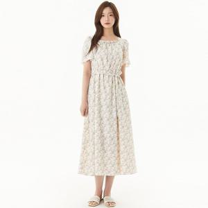 플라스틱아일랜드  (PR2WO569) 스퀘어넥 백스모킹 플레어 원피스
