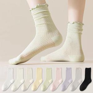 [6켤레세트] 파스텔 메쉬 레이스 시스루 삭스 중목 양말